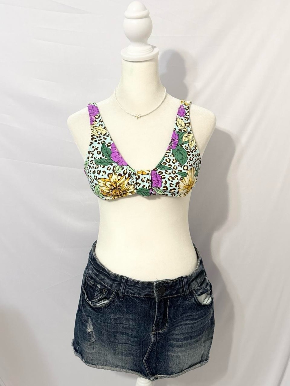 Floral Boho Indie Blue Bikini Top